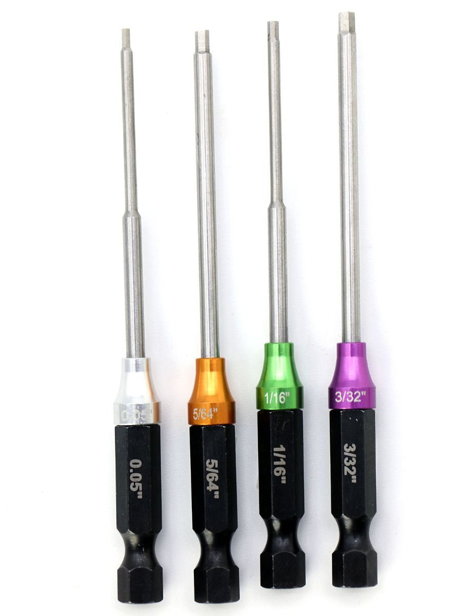 Powerhobby RC Hex Driver Bit Set Standard 0.05" 1/16" 5/64" 3/32" with 1/4" Hex Drive