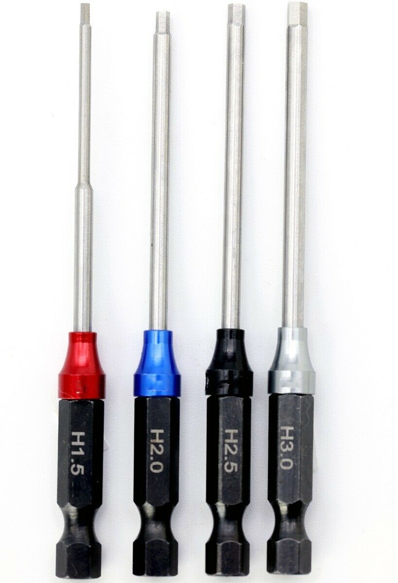 Powerhobby RC Hex Driver Bit Set Metric 1.5mm 2.0mm 2.5mm 3.0mm with 1/4" Hex Drive
