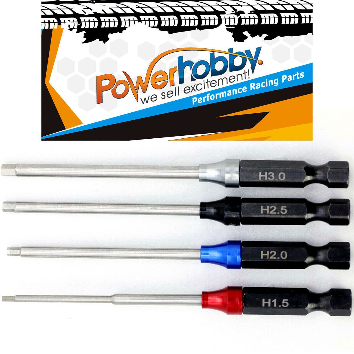 Powerhobby RC Hex Driver Bit Set Metric 1.5mm 2.0mm 2.5mm 3.0mm with 1/4" Hex Drive