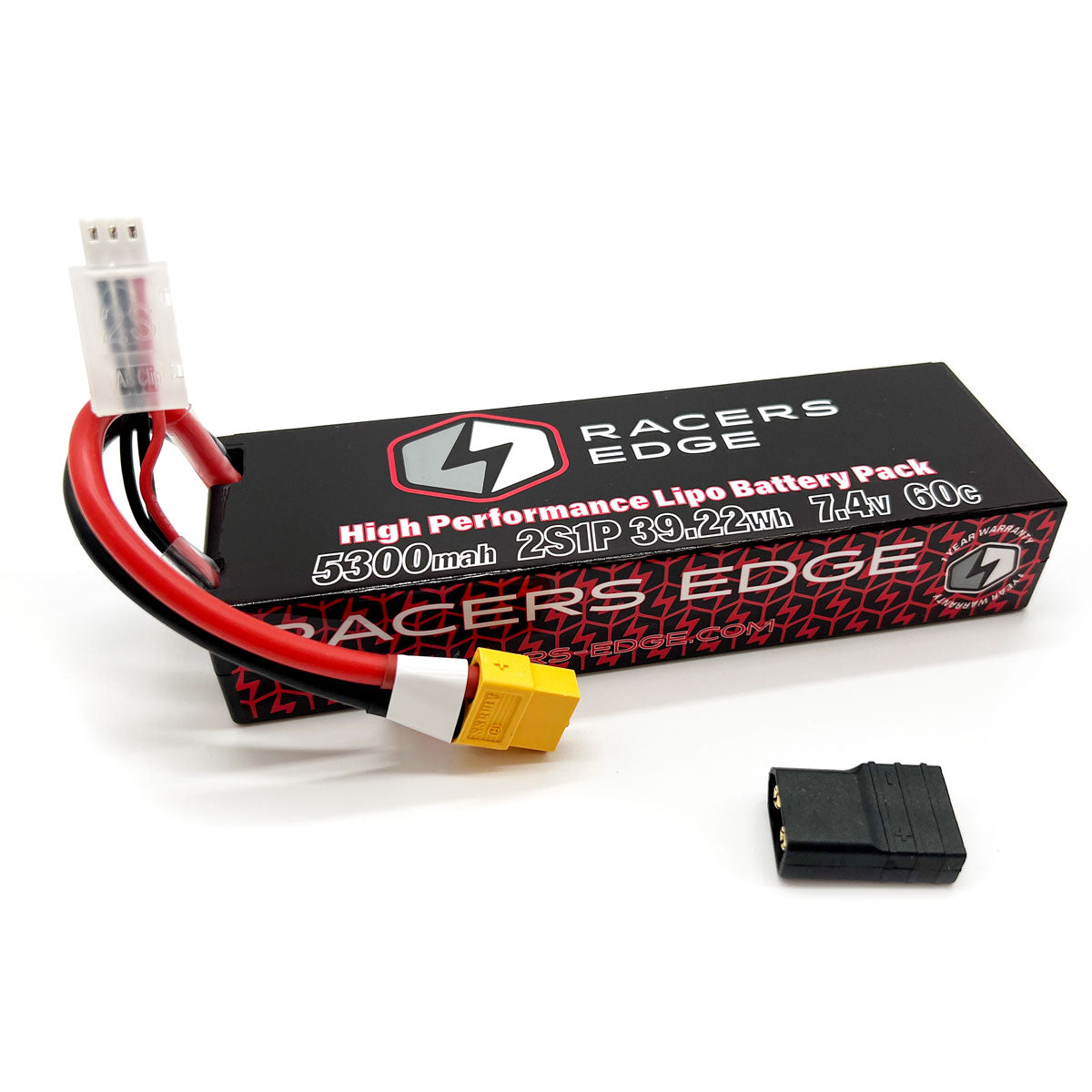 Racers Edge 5300mAh 2S 7.4V 60C Hard Case LiPo Battery with XT60 Connector & TRX Adapter