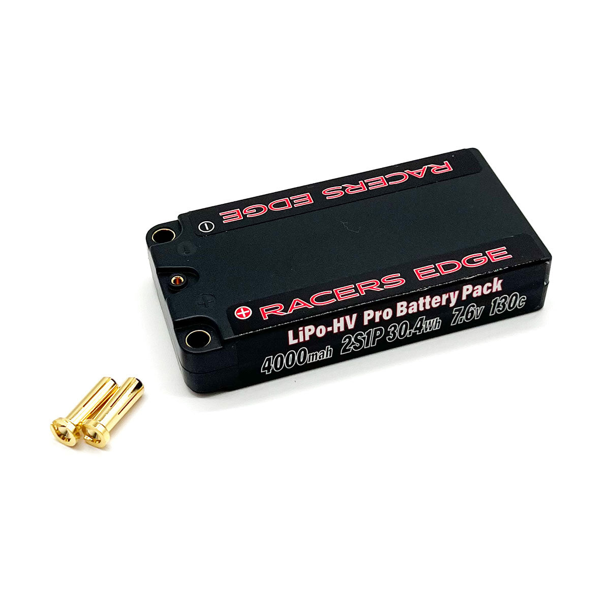 Racers Edge 4000mAh 2S 7.6V 130C LCG HV Shorty Hard Case LiPo, 5mm Bullets