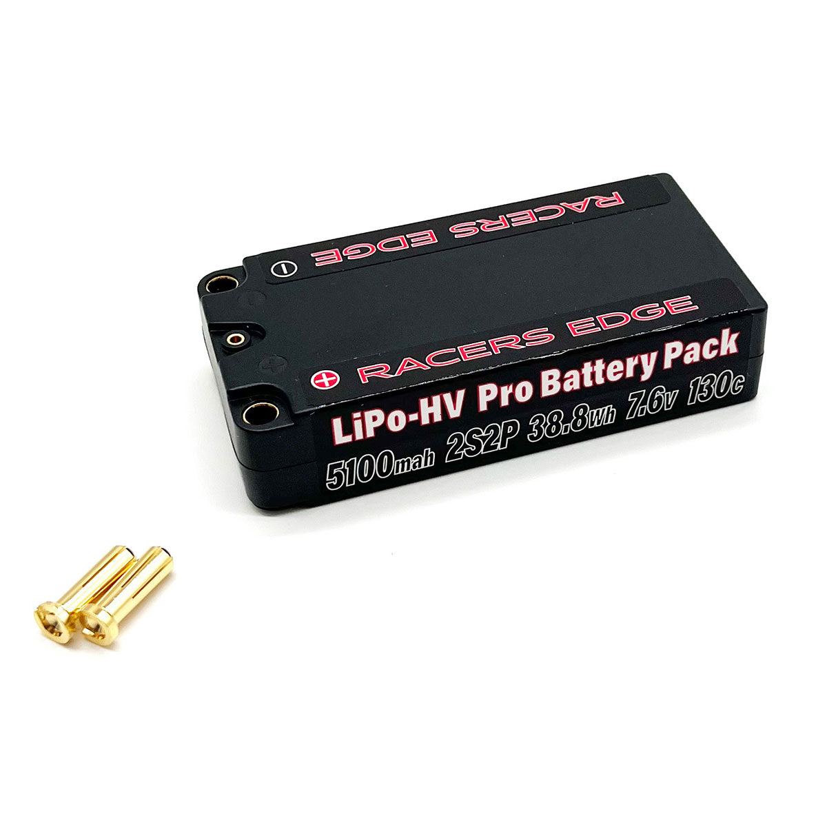 Racers Edge 5100mAh 2S 7.6V 130C HV Shorty Hard Case LiPo, 5mm Bullets