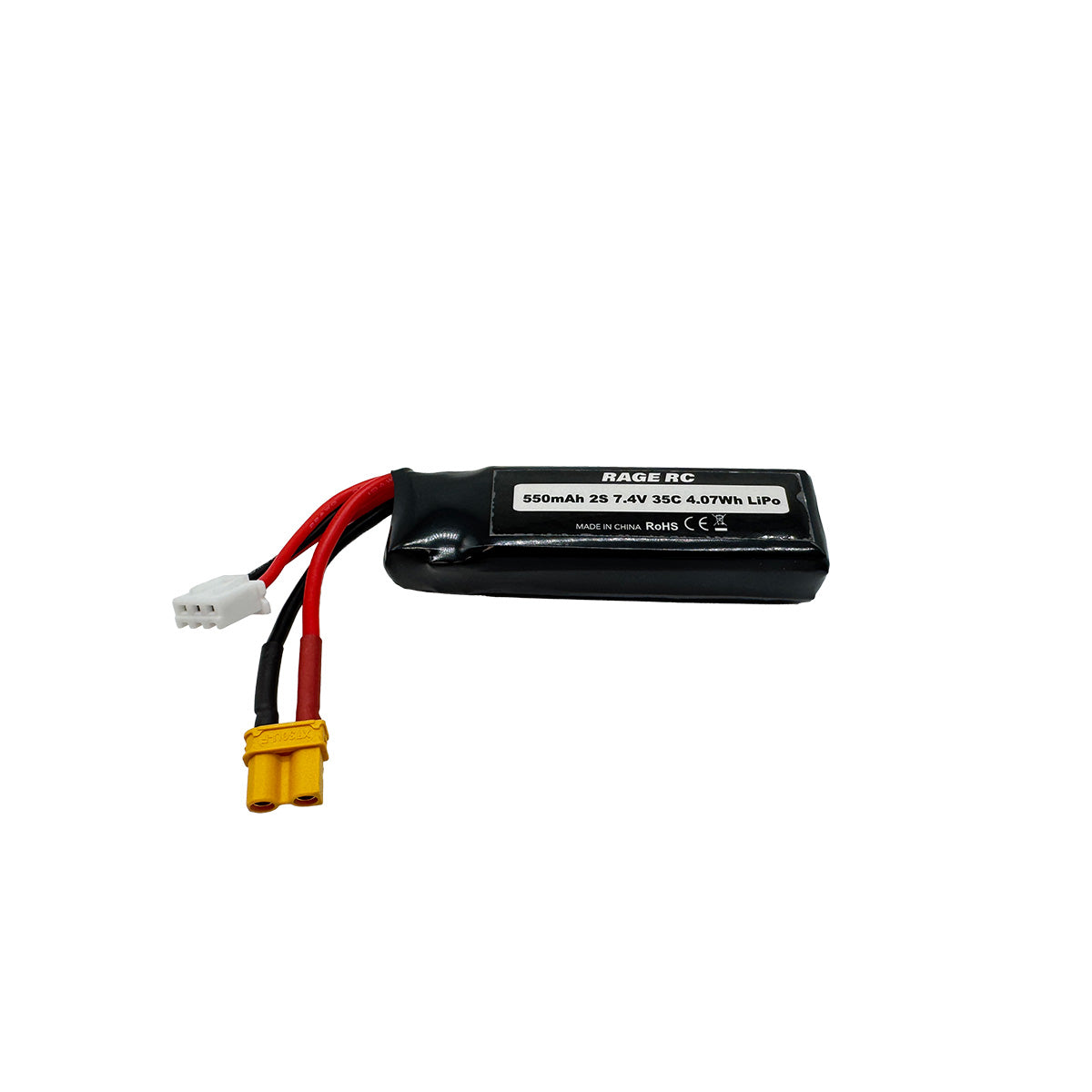 Rage RC 2S 7.4V 550mAh 35C LiPo with JST Plug; F - 16 RC Replacement Part