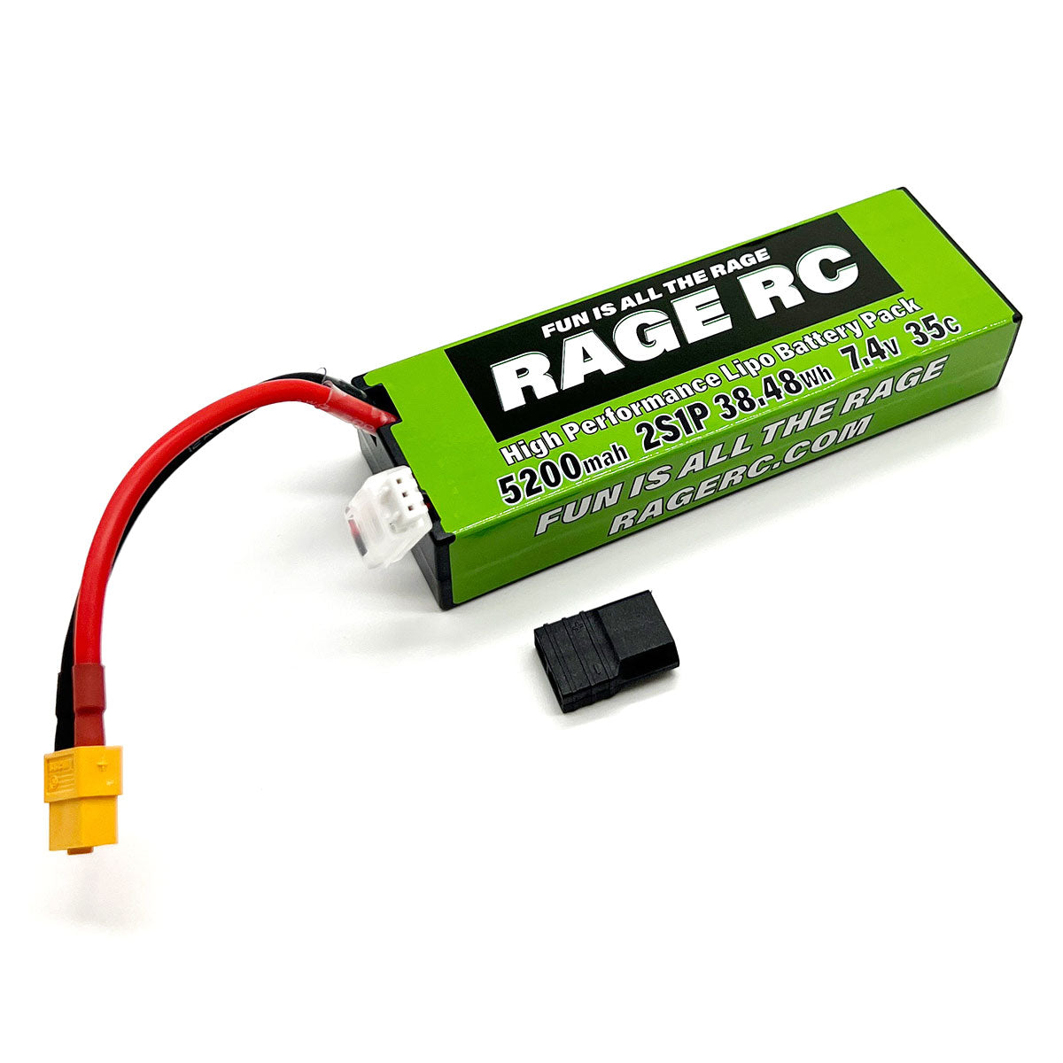 Rage R/C 5200mAh 2S 7.4V 35C Hard Case LiPo Battery with XT60 Connector and TRX Adapter