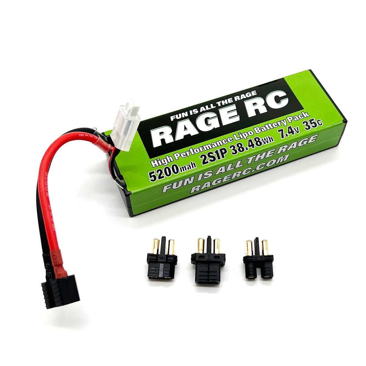 Rage R/C 5200mAh 2S 7.4V 35C Hard Case LiPo Battery with Universal Connector (EC3, XT60, T-Plug)