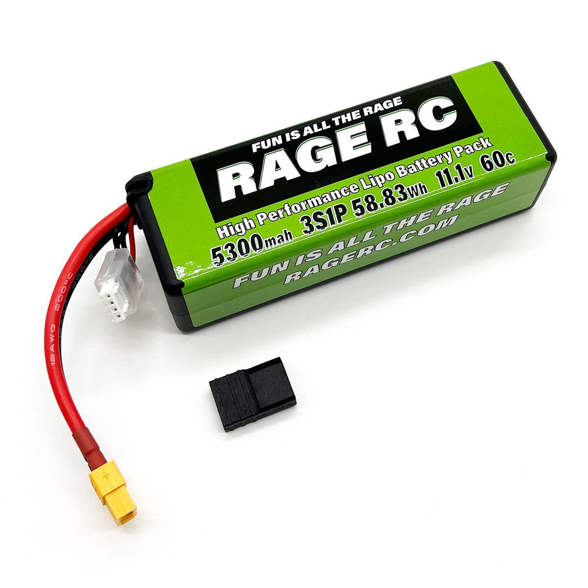 Rage R/C 5300mAh 3S 11.1V 60C Hard Case LiPo Battery with XT60 Connector and TRX Adapter