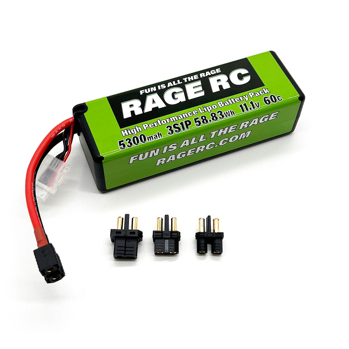 Rage R/C 5300mAh 3S 11.1V 60C Hard Case LiPo Battery with Universal Connector (EC3, XT60, T-Plug)