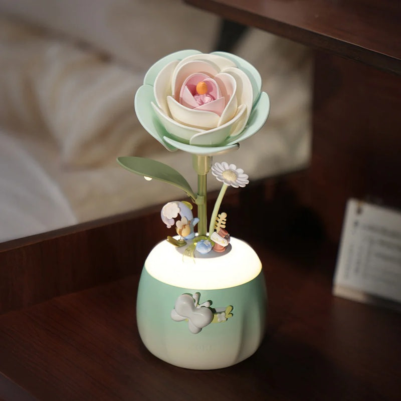 Rolife Floral Art Minty Camellia LED Lamp - Wooden Flower Night Light