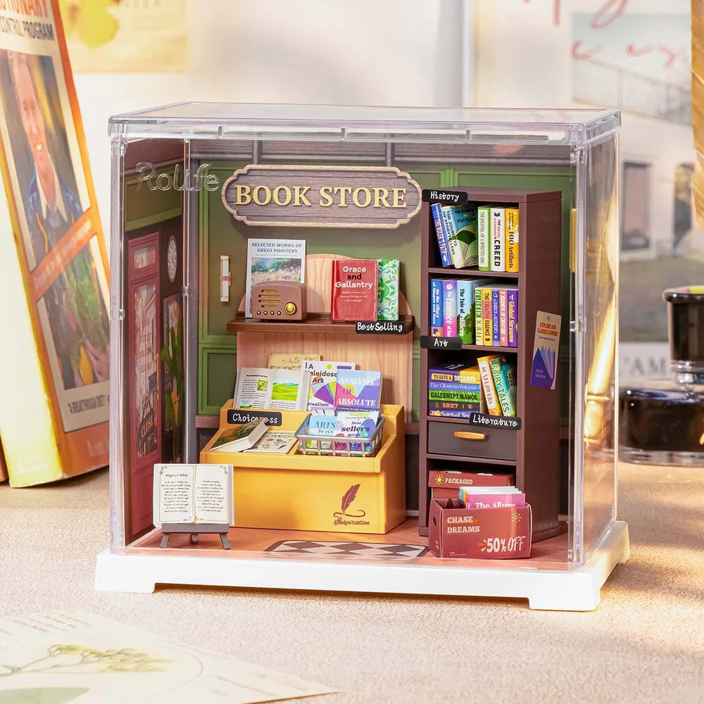 Rolife Memory Book Store DIY Miniature House - Charming Mini Bookshop Scene