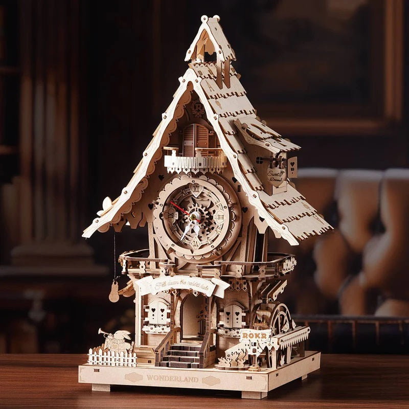 ROKR Cuckoo Clock Natural Wood 3D Mechanical Puzzle - Working Clock Model