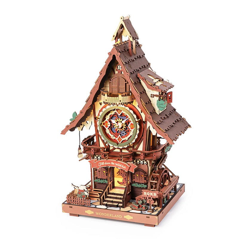 Robotime Cuckoo Clock, Stained Wood, Mechanical 3D Wooden Puzzle LC901C
