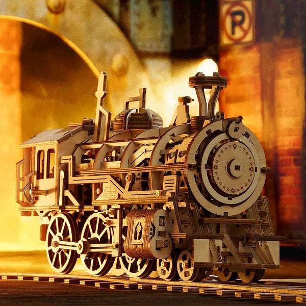 Rolife Mechanical Wood Models; Steam Locomotive - with wind-up spring
