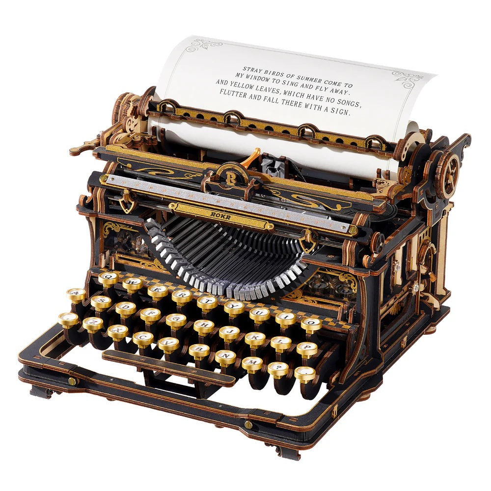 ROKR Mechanical Typewriter 3D Wooden Puzzle Classic Version - Fully Functional 324 Piece Kit