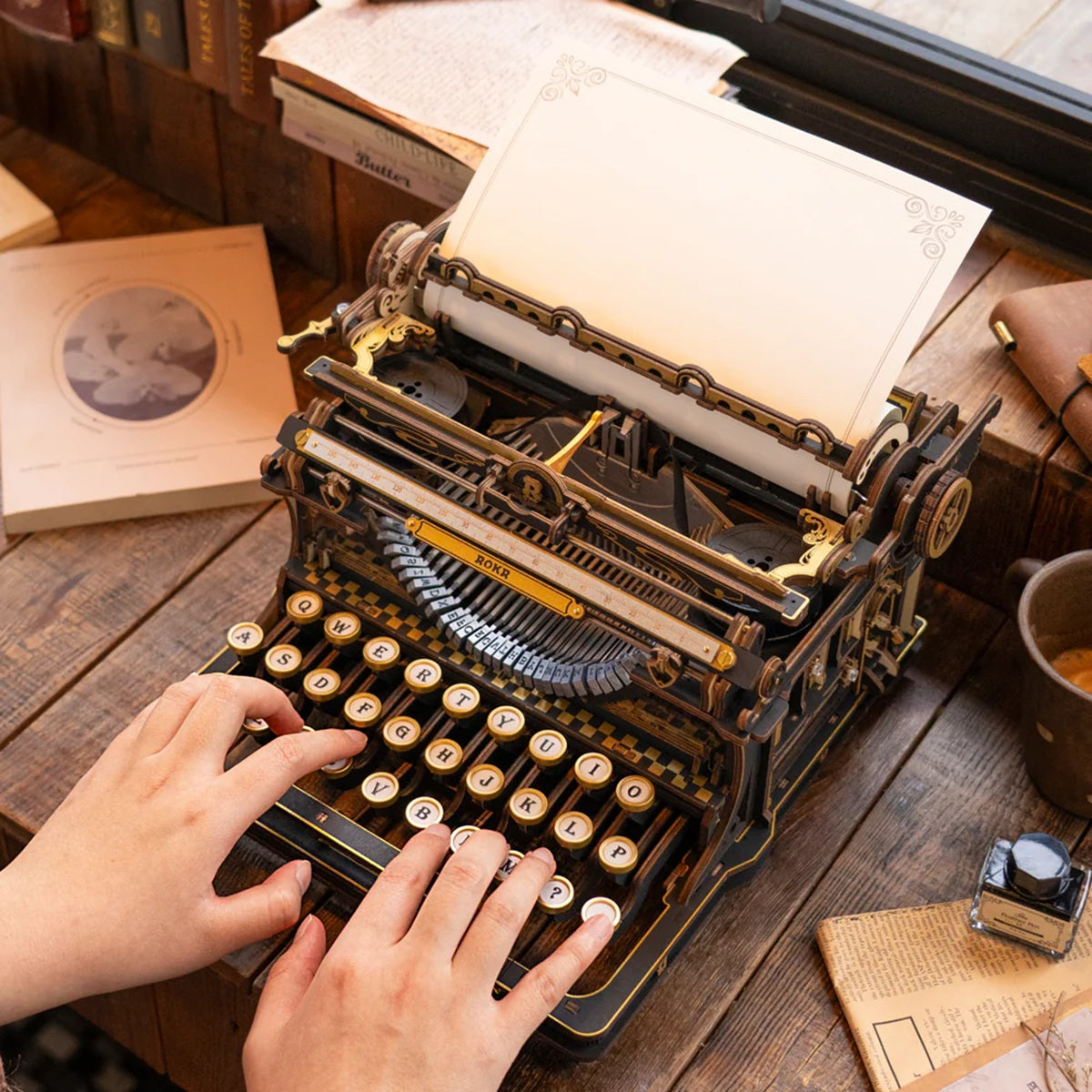 ROKR Mechanical Typewriter 3D Wooden Puzzle Classic Version - Fully Functional 324 Piece Kit