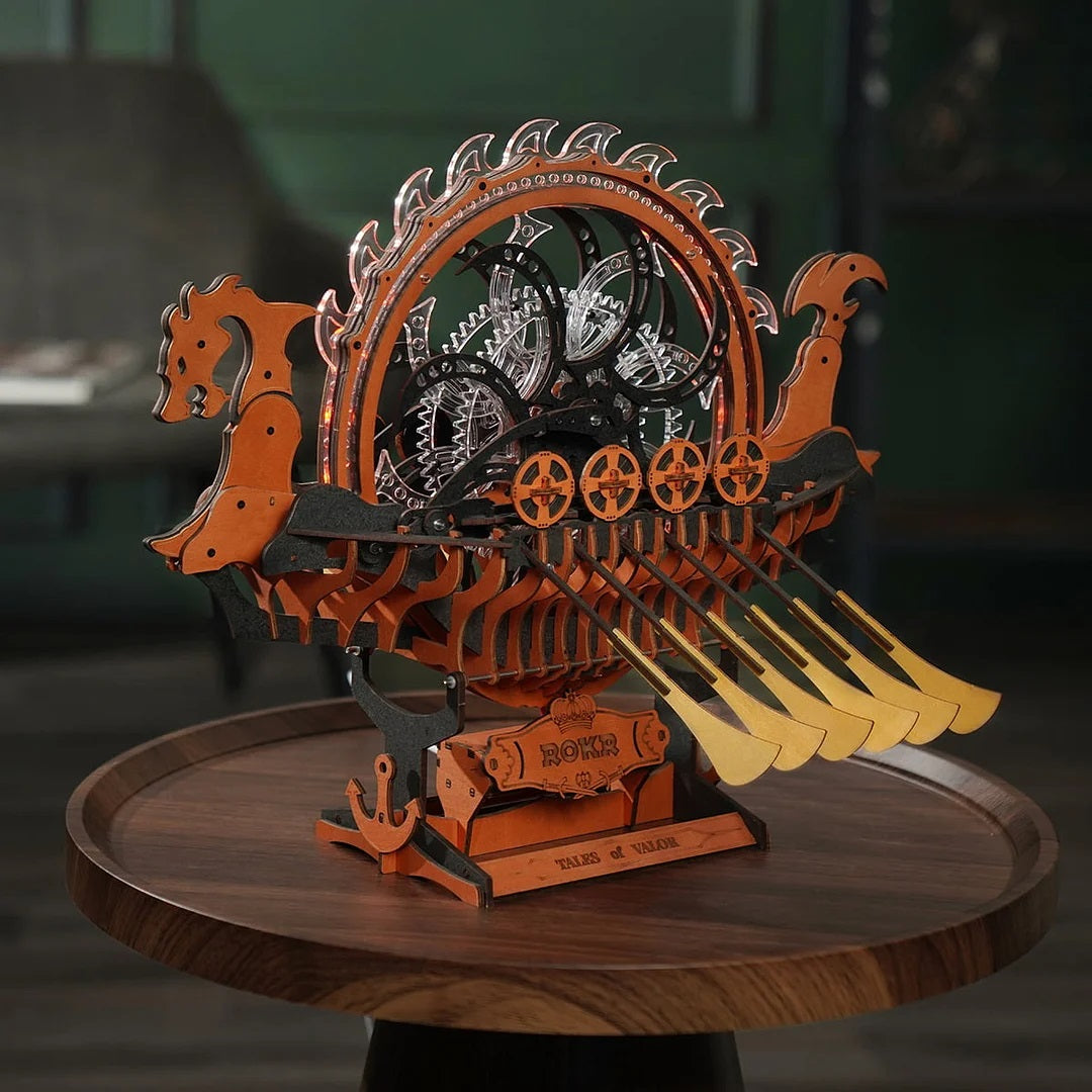 Rolife Viking Dragon Ship, Mechanical 3D Wooden Puzzle