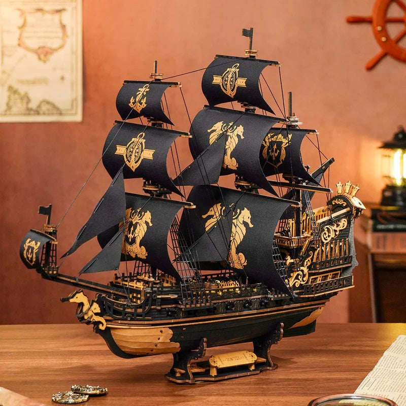 Robotime The Seahorse Barque Sailing Ship Scale Model Vehicle
