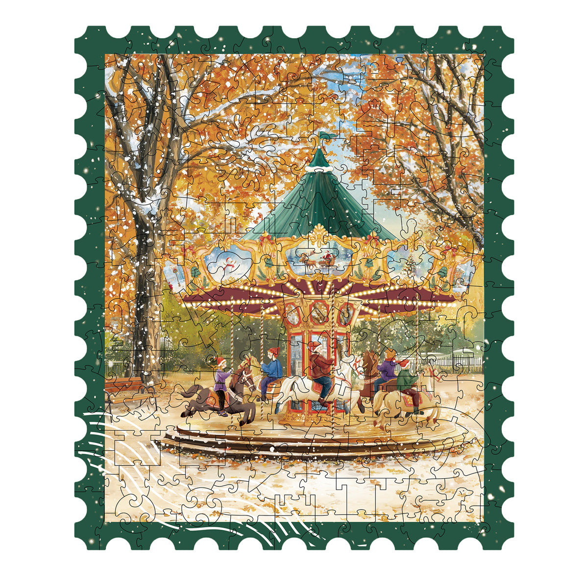 Rolife Golden Autumn Carousel Wooden Jigsaw Puzzle - Seasonal Art Puzzle
