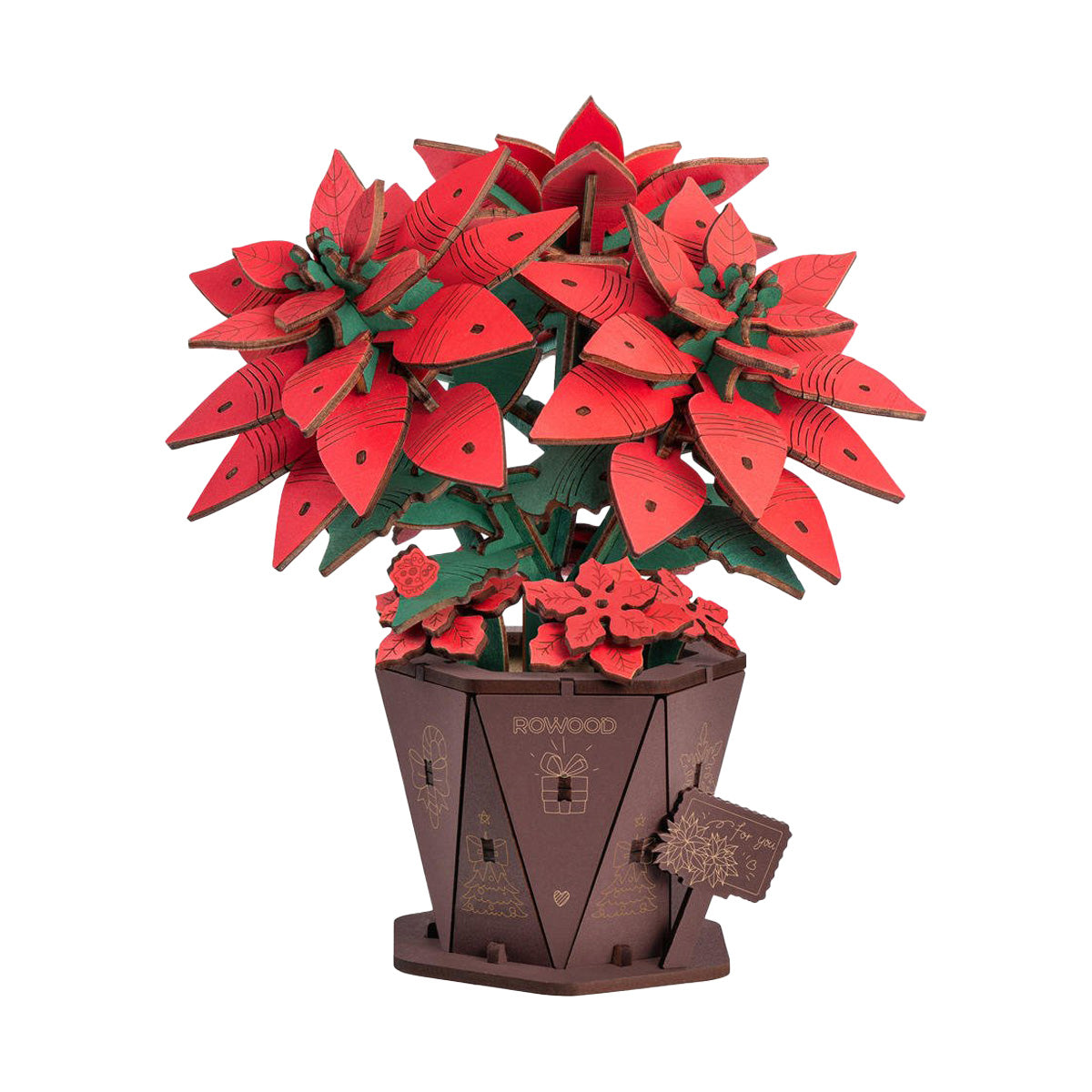 Rolife Poinsettia Wood Bloom Craft DIY Flower - Holiday Floral Display