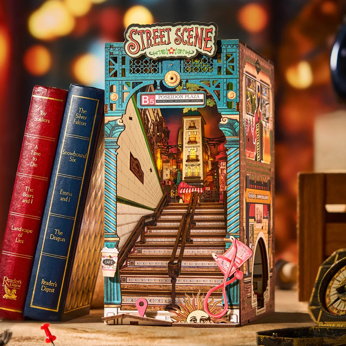 Rolife Street Scene DIY Book Nook - 3D Wooden Puzzle Bookshelf Insert