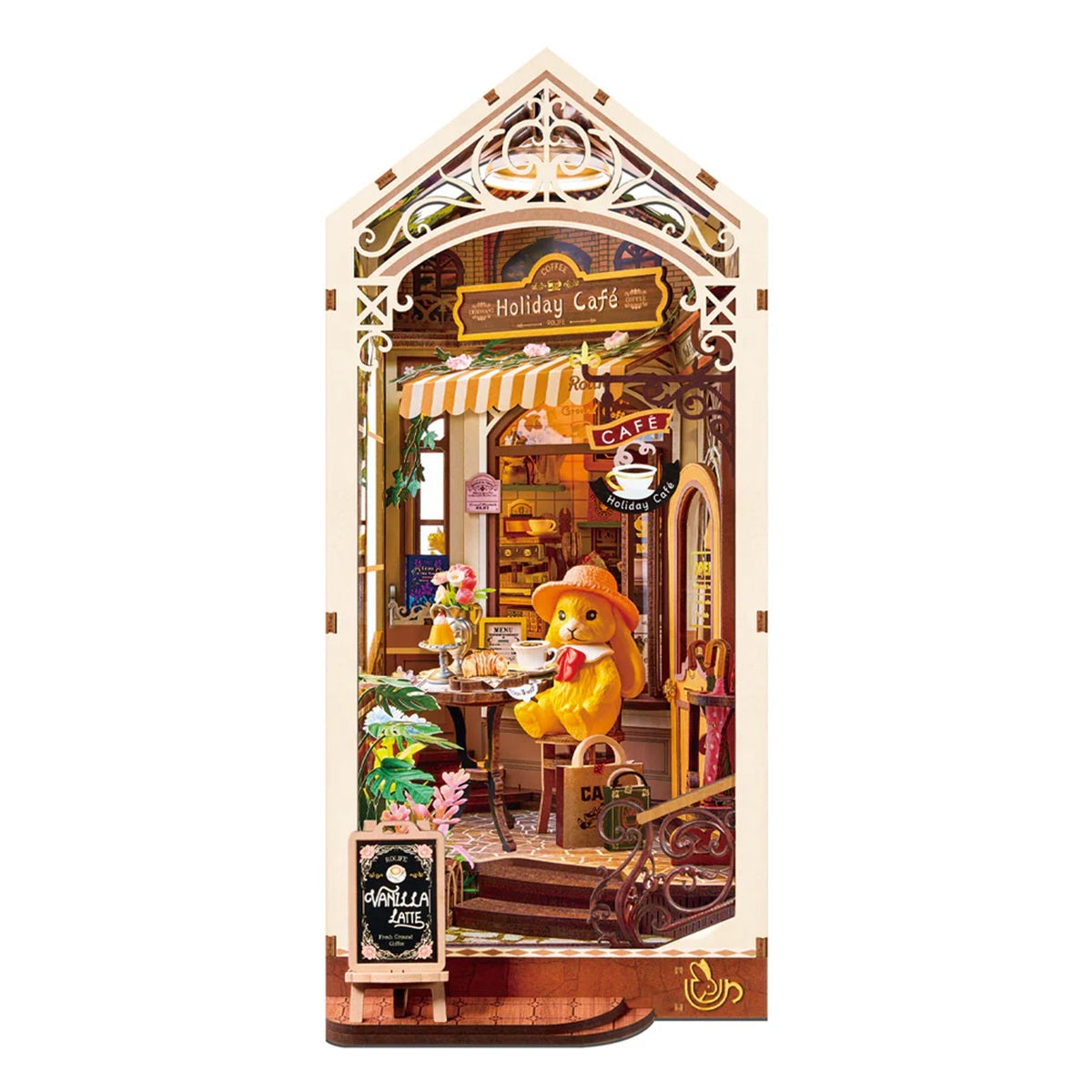 Rolife Holiday Cafe DIY Book Nook Shelf Insert - Cozy Miniature Bookcase Scene
