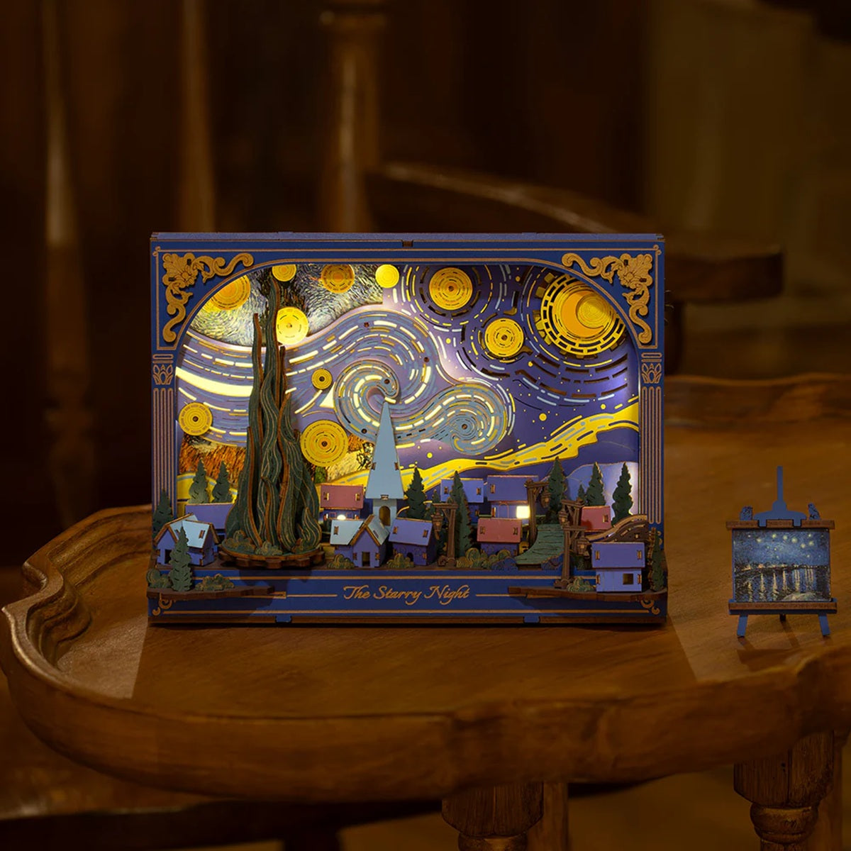 Rolife The Starry Night Wall Art 3D Wooden Puzzle - Van Gogh Inspired Display