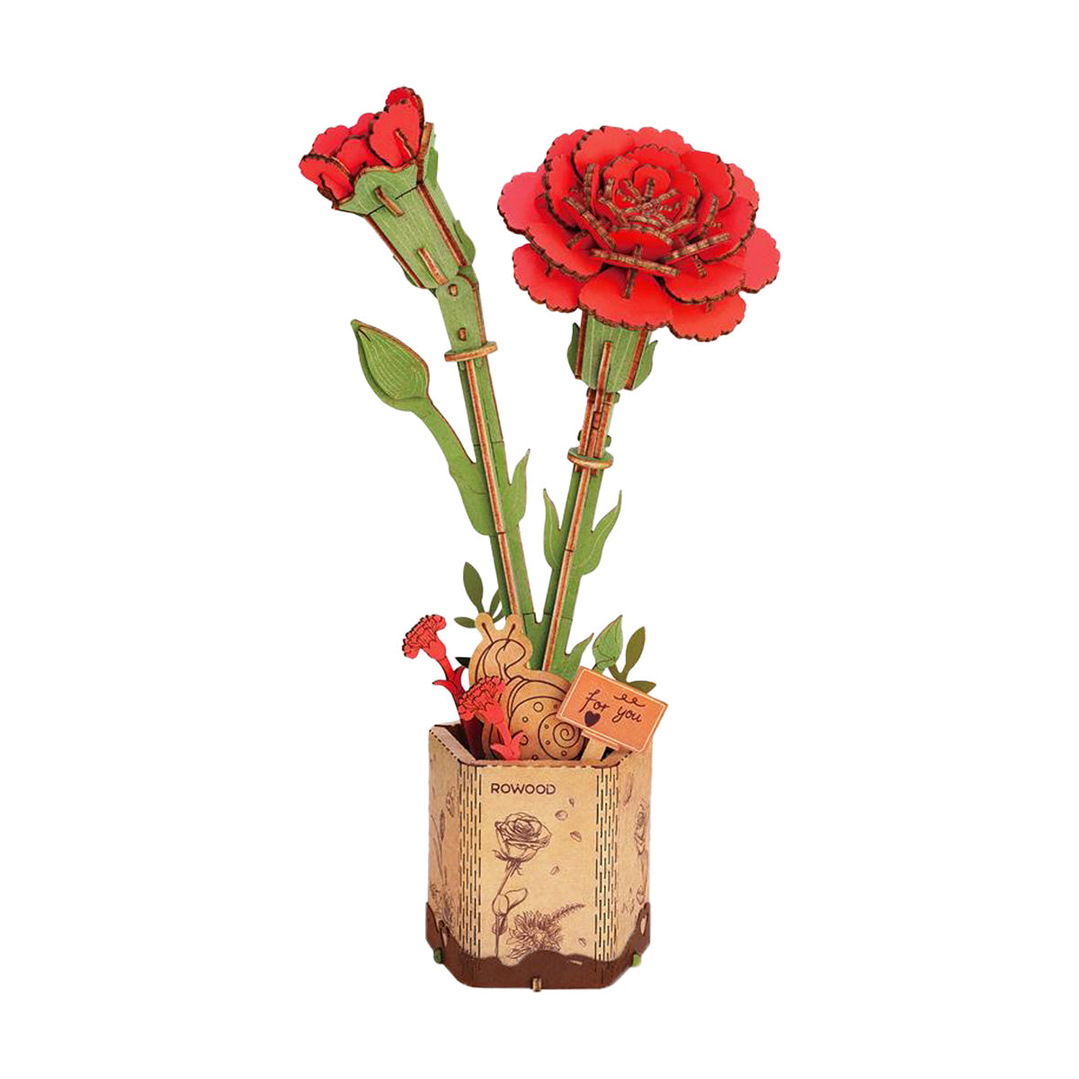 Rolife Red Carnation - Wood Bloom Craft