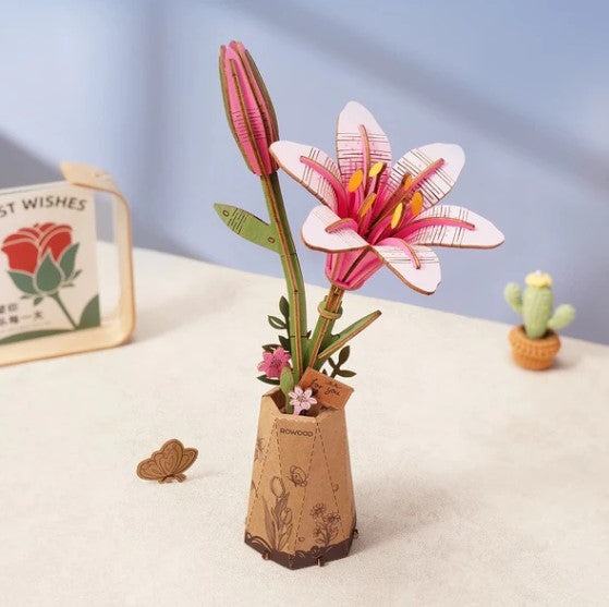 Rolife Pink Lily - Wood Bloom Craft