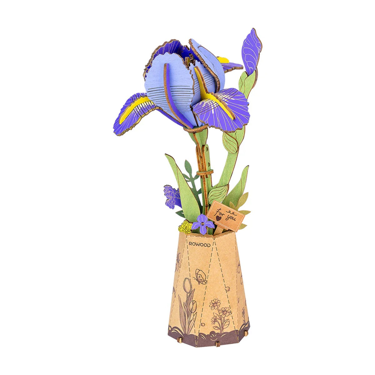 Rolife Purple Iris DIY Wooden Flower 3D Puzzle - Elegant Everlasting Floral Display