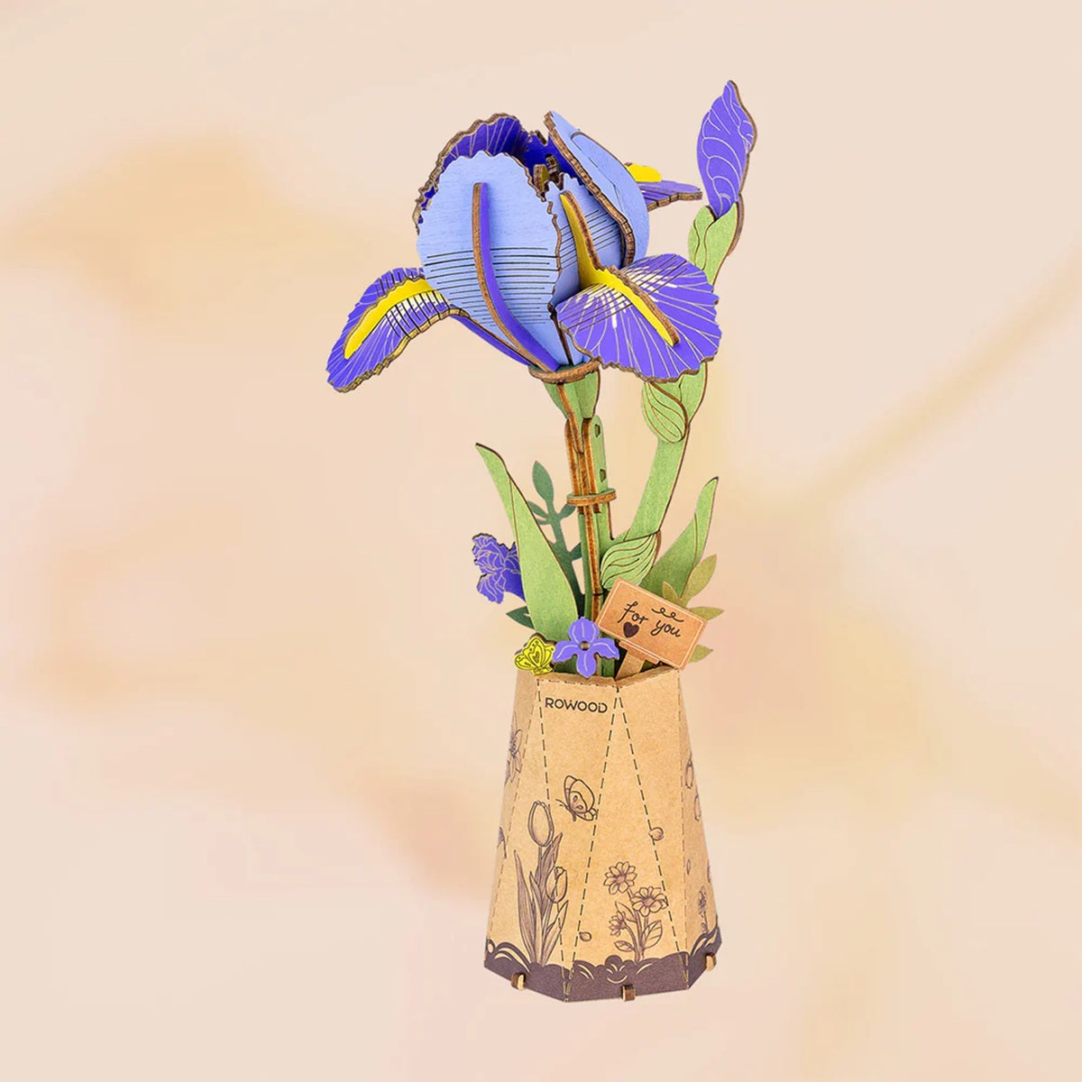 Rolife Purple Iris DIY Wooden Flower 3D Puzzle - Elegant Everlasting Floral Display