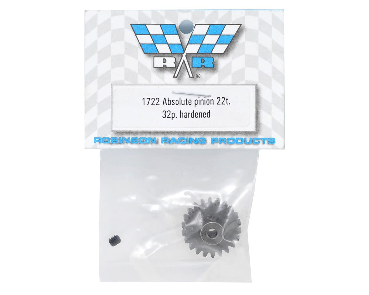 Robinson Racing 22T Hardened Steel Pinion Gear - 32P, 1/8" Bore for 1/10 Scale RC