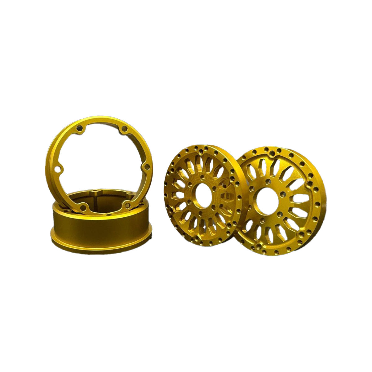 Reef’s RC 1.9″ “Shield” Aluminum Beadlock Wheels w/ Hubs (Gold) – 2‑Piece Set (REEFS240)