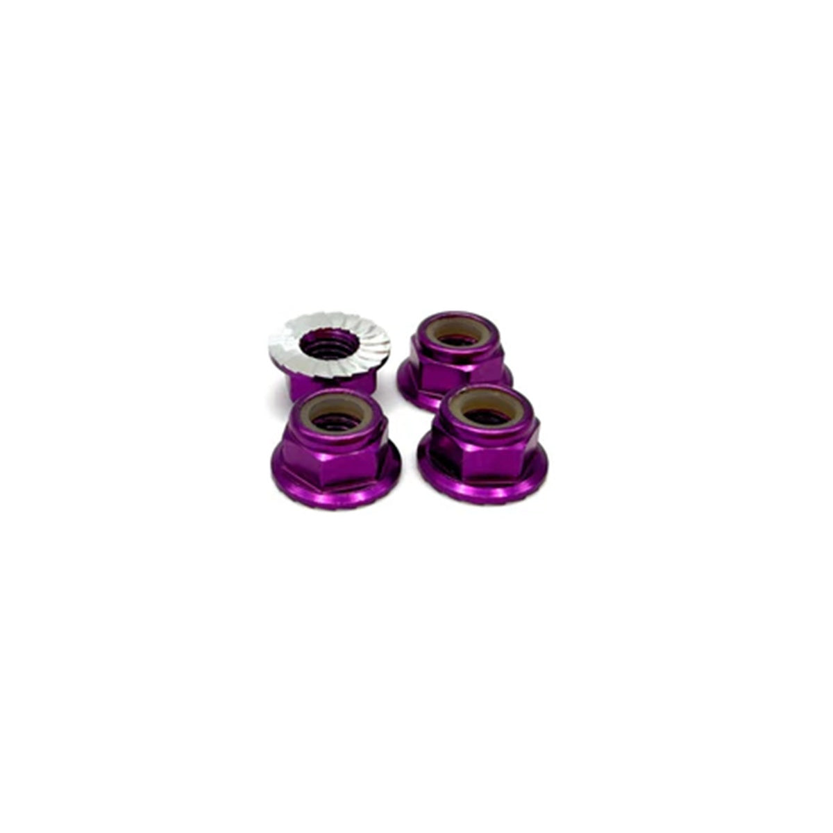 Reef's RC 5mm Purple Aluminum Flanged Serrated Lock Nuts 4-Pack
