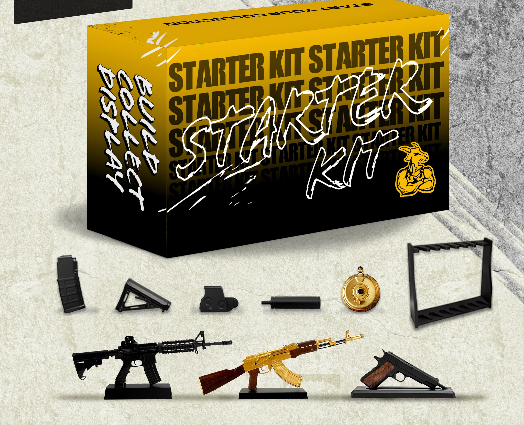 GoatGuns 1/3 Scale Diecast Starter Pack 3 Model Guns with accessories and Gun Rack KIT-STARTER