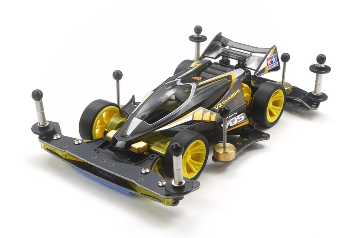 Tamiya Mini 4WD JR Neo-VQS Advanced Pack VZ Chassis – Unassembled Racer Kit with Light-Dash Motor and Hard Tires