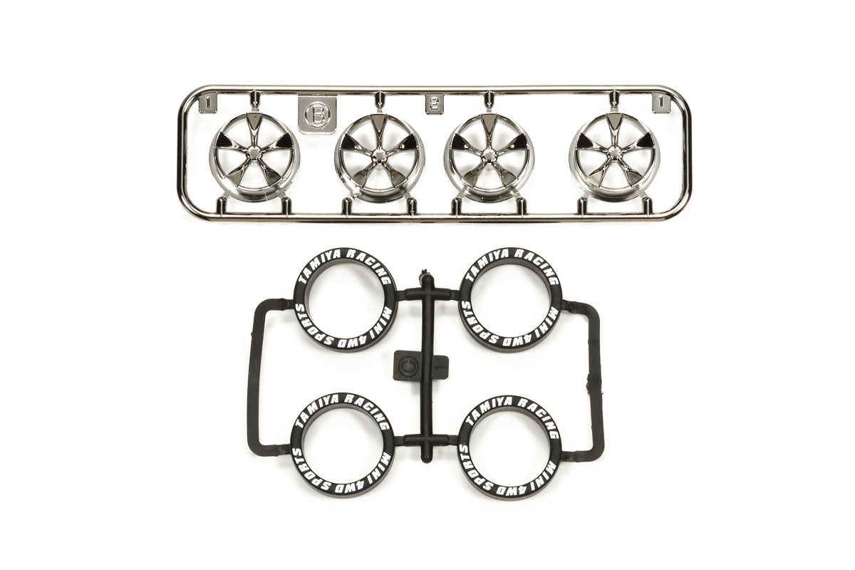 Tamiya Mini 4WD Low Profile Tire & Wheel Set 5-Spoke Black Plated