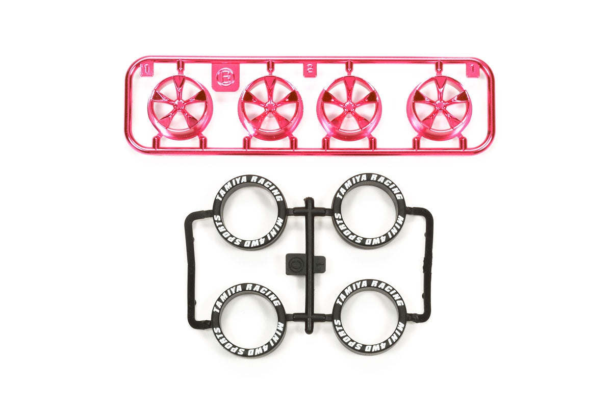 Tamiya Mini 4WD Low Profile Tire & Wheel Set 5-Spoke Pink Plated