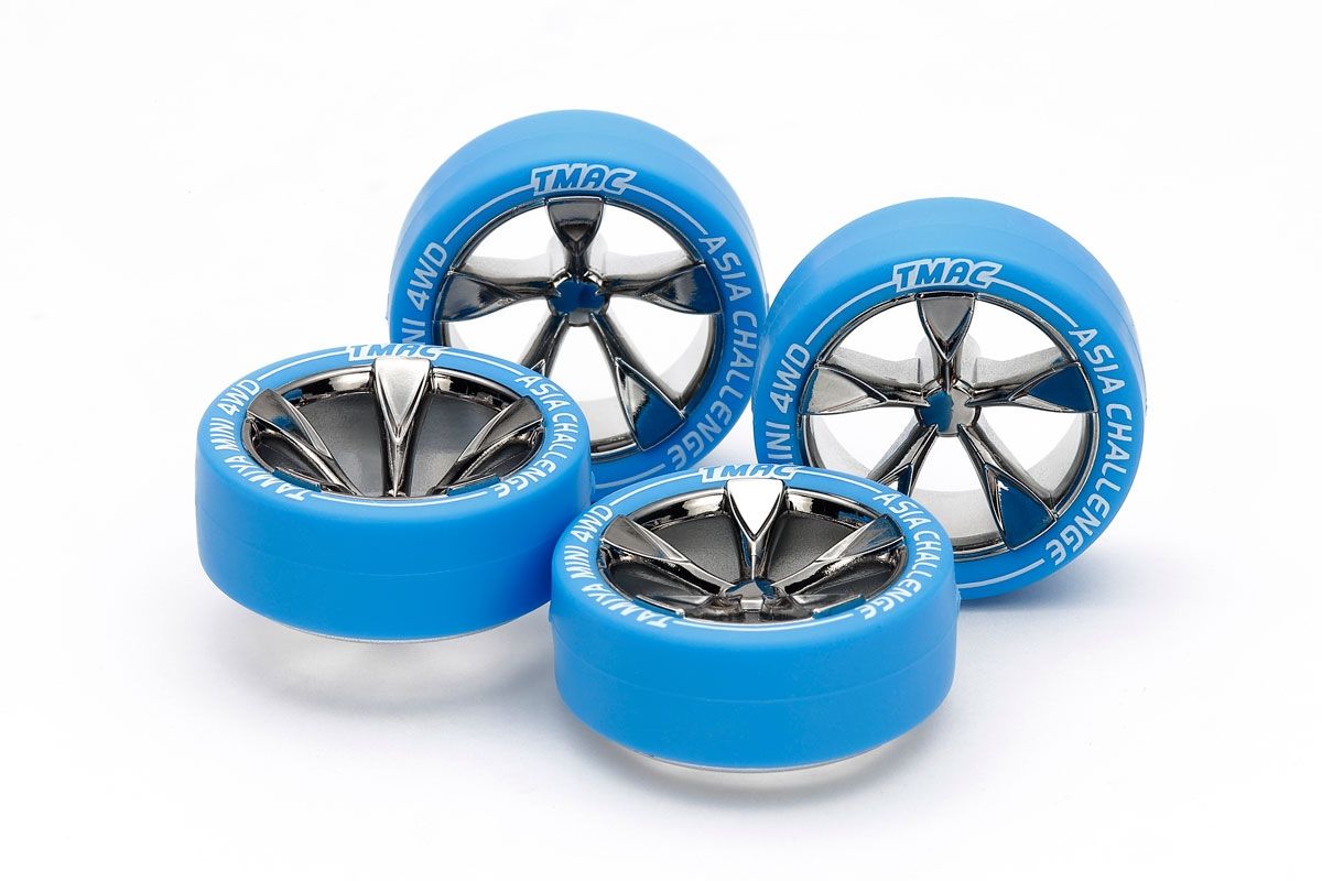 Tamiya Mini 4WD LP Tires 5-Spoke Black Plated Wheels Complete Set