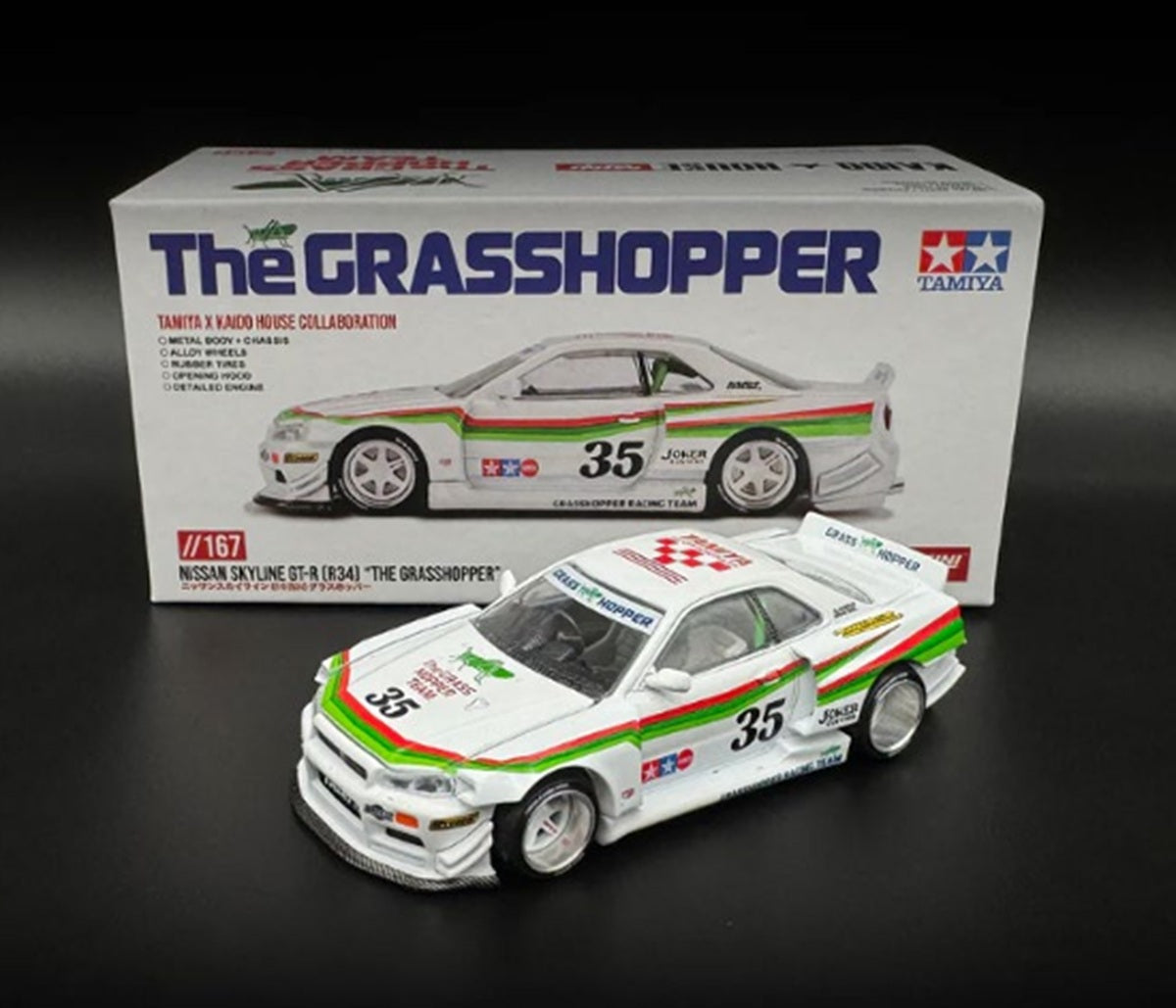 Tamiya x Kaido House 1:64 The Grasshopper Nissan Skyline GT-R R34 Diecast Model