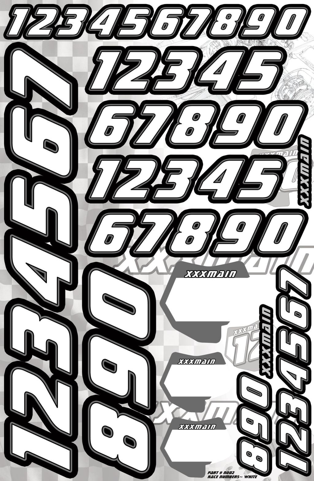 XXX Main Racing Race Numbers - White N002