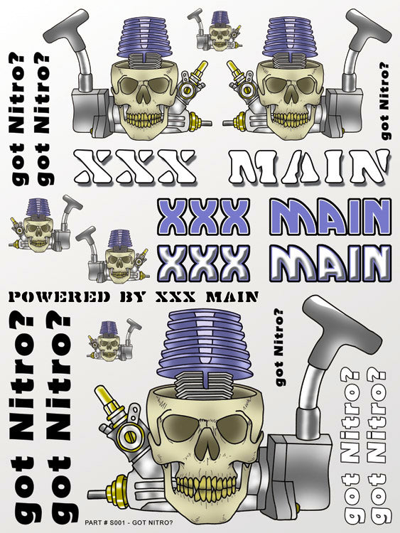 XXX Main Racing Got Nitro Sticker Sheet for RC Cars