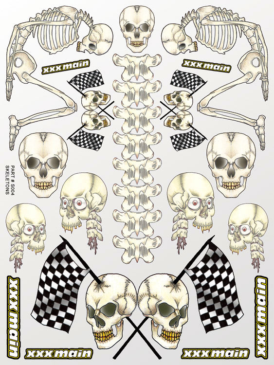 XXX Main Racing Skeletons Sticker Sheet for RC Cars