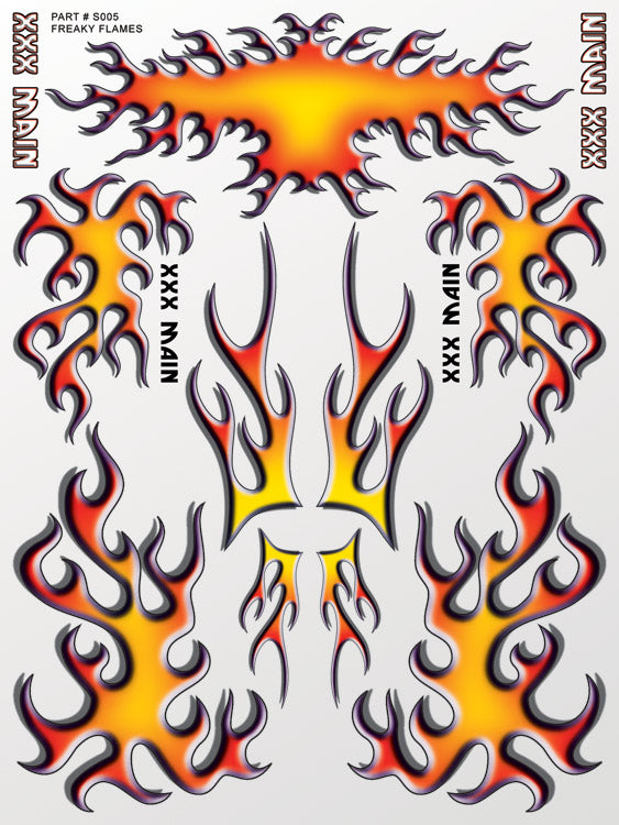 XXX Main Racing Freaky Flames Sticker Sheet for RC Bodies