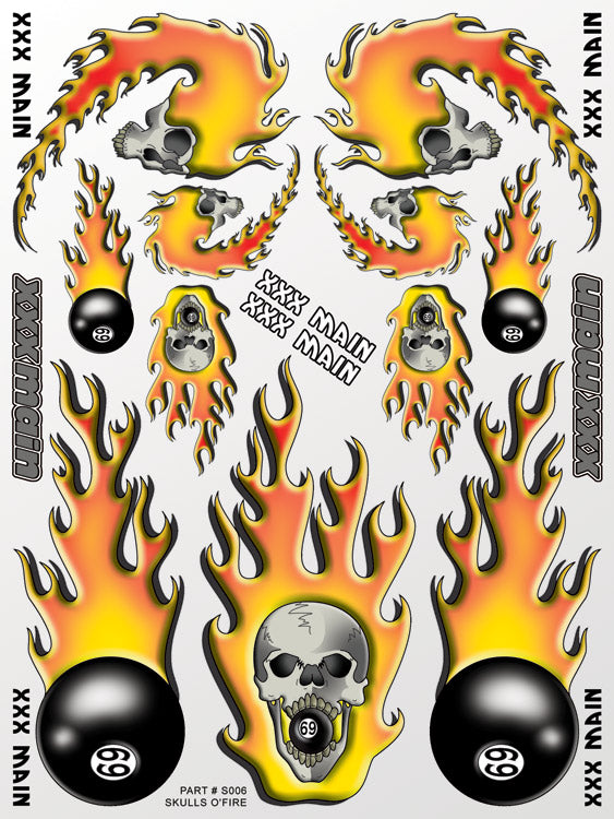 XXX Main Racing Skulls O Fire Sticker Sheet for RC Car Bodies