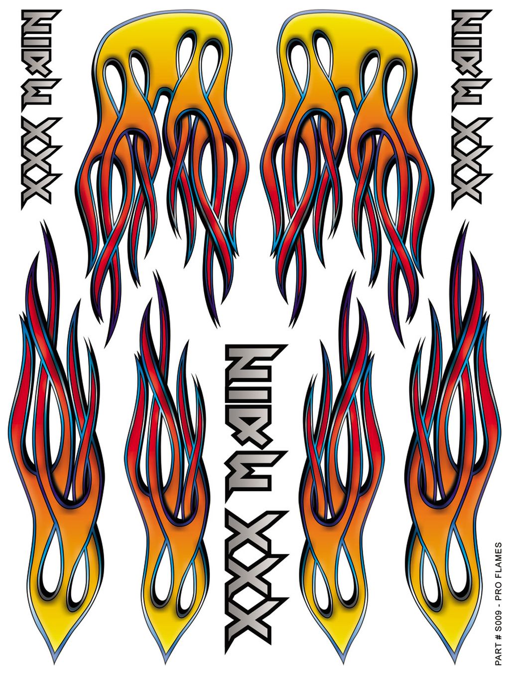 XXX Main Racing Pro Flames Sticker Sheet for RC Bodies