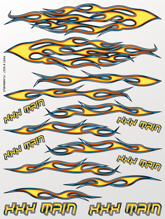 XXX Main Racing Flammable Sticker Sheet for RC Car Bodies