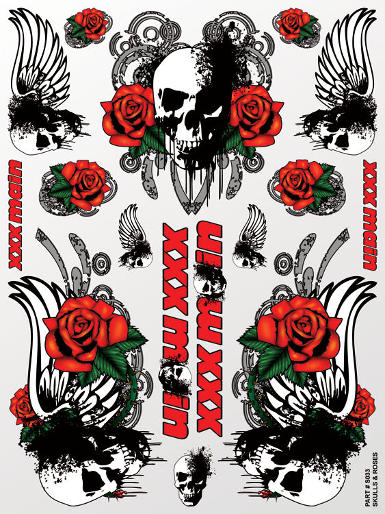 XXX Main Racing Skulls and Roses Sticker Decal Sheet for RC Bodies