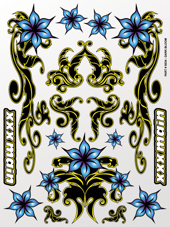 XXX Main Racing Dark Bloom Sticker Decal Sheet for RC Bodies