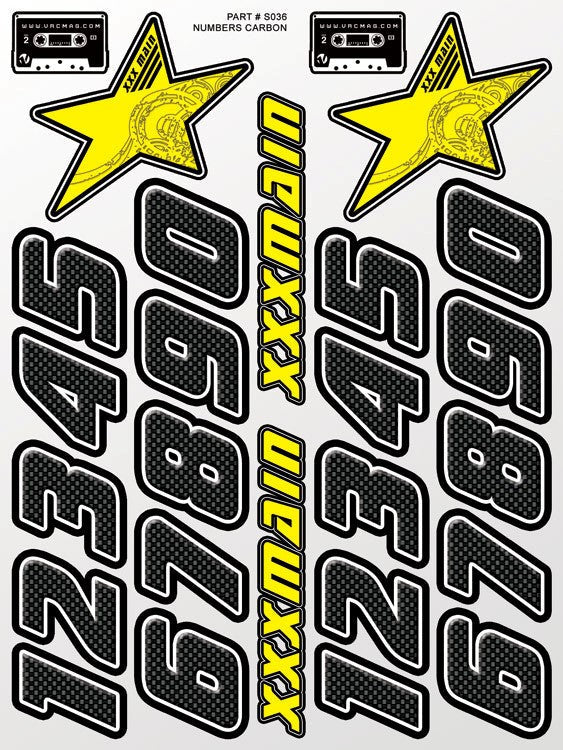 XXX Main Racing Numbers Carbon Sticker Sheet S036