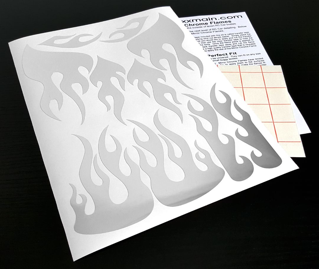 XXX Main Racing Mirror Chrome Flames Decal Sheet V005C