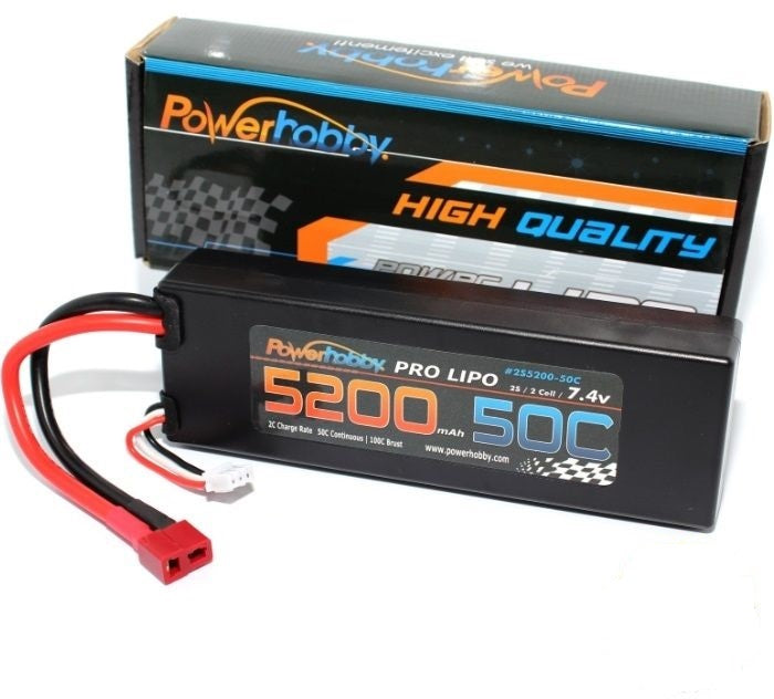 Power Hobby 2S 7.4V 5200mAh 50C LiPo Battery w/ Hardwired Deans T-Plug